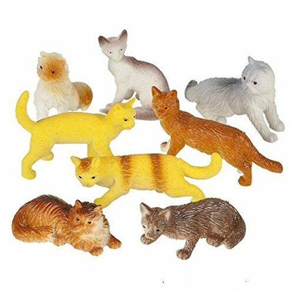 Assorted Plastic Cat Figures - 12pk