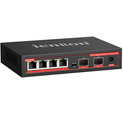 6 Port 2.5G Switch,ienRon 4 Port 2.5G with 2x10G SFP+ Ports | Ultra-Fast Speed | Plug & Play | Fanless Silent | VLAN |Desktop/Wall Mount | Ideal for WiFi 6/Gaming/NAS, 4K/8K Streaming Home Office