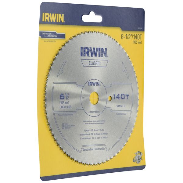 Irwin 11820ZR 6-1/2-Inch 140 Tooth TFG Plastic, Plywood, and Veneer Cutting Saw Blade with 5/8-Inch Arbor