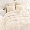 Medium Fluffy Warm Sleep Soft Duvet Cover Sheet Pillowcase Set (Cream, Semi-Double)