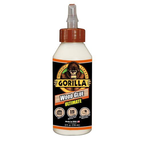 Gorilla Ultimate Waterproof Wood Glue, Natural Wood Color, 8 Ounce (Pack of 1) - Waterproof for Indoor or Outdoor Projects and Repairs