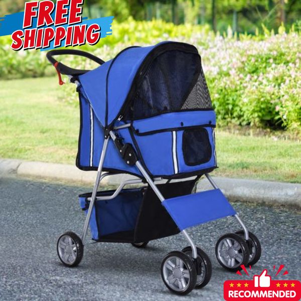 Pet Stroller Cat Dog Jogger Puppy Pushchair Travel Cart Carrier Walk 4 Wheels UK