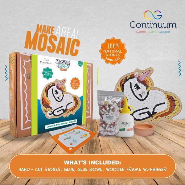 Continuum Games Mosaic Box Natural Stone Arts and Crafts Picture Puzzles DIY Craft Kit for Adults and Kids - Unicorn Sleeping