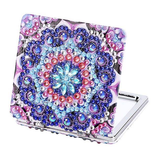 Diamond Art Mirrors Diamond Paintng Compact Mirror DIY Pocket Makeup Mirror with Mandala Diamond Paintng Crafts Cover Small Handheld Pocket Folding Mirror Diamond Dot Art Projects for Kids Adults