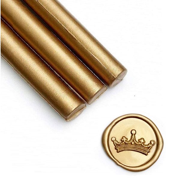 UNIQOOO Mailable Glue Gun Sealing Wax Sticks for Wax Seal Stamp - Metallic Antique Gold, Great for Wedding Invitations, Cards Envelopes, Snail Mails, Wine Packages, Christmas Gift Ideas, Pack of 8