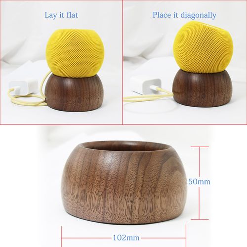 NewFantasia Walnut Wood Stand Compatible with Homepod mini, Built-in Cable Design All Solid Wood Holder Mount for Homepod mini