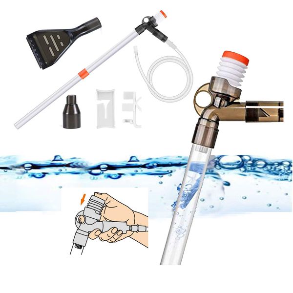 5 in1 Aquarium Gravel Cleaner Water Changer Glass Scraper Fish Tank Sand Wash Pump Kit with Air-Pressing Button and Adjustable Water Flow Controller Clamp for Fish Tank Gravel-Cleaning