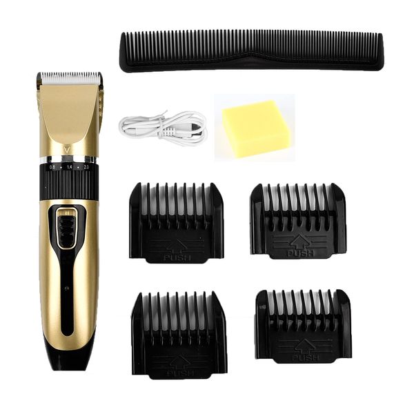 Super Quiet Cordless Battery Electric Hair Cutting Machine Rechargeable Hair Clipper Trimmer Home Barber Clippers Set (Gold)