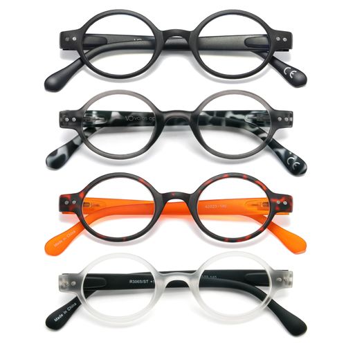 KoKoBin 4-Pack Mini Small Round Reading Glasses Comfortable Style Spring Hinges Eyewear Readers for Women and Men (4 Pack, 1.5, Dioptres)