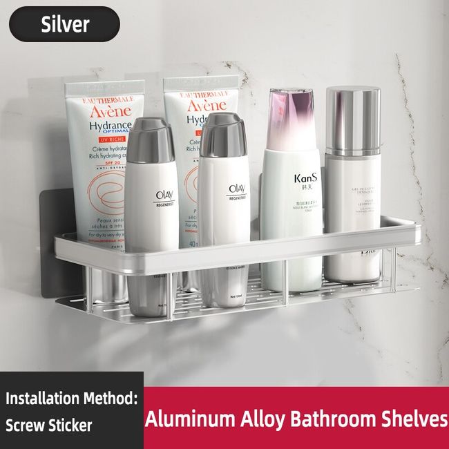 Bathroom Shelf No Drill Wall Shelf Shower Storage Rack Makeup Storage  Organizer Aluminum Alloy Shampoo Rack Bathroom Accessories