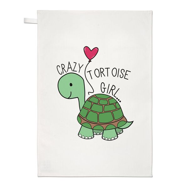 Crazy Tortoise Girl Tea Towel Dish Cloth Animal Joke Pet Daughter Kids Funny