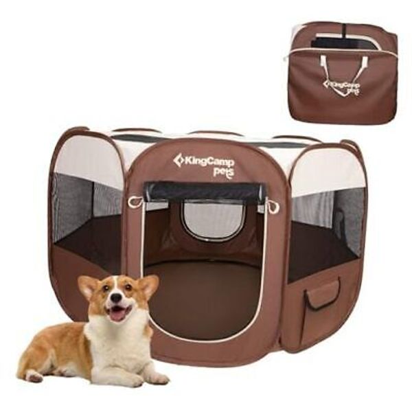 Portable Dog Playpen, Puppy Playpen for Dogs and Foldable Pet KHAKI Small