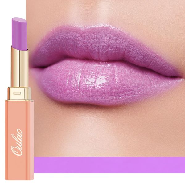 Oulac Moisture Shine Lipstick - Light Lavender Lip Stick Tinted Lip Balm & Hydrating Lipstick for Dry Lips, Medium Coverage Lip Colour | Juicy Look, Glossy Finish, Vegan, Cruelty-Free, It's ok! (10)