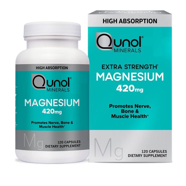 Qunol Magnesium Glycinate Capsules 420mg, High Absorption Magnesium Supplement, Extra Strength, Bone and Muscle Health Supplement, 120 Count