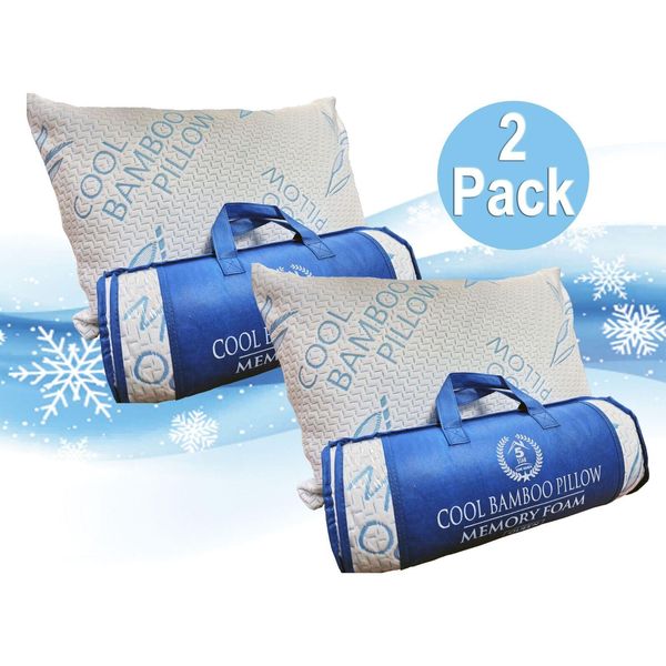 2 Pack Cool Bamboo Pillow Queen Memory Foam Gel Pillow Adjustable Neck Support