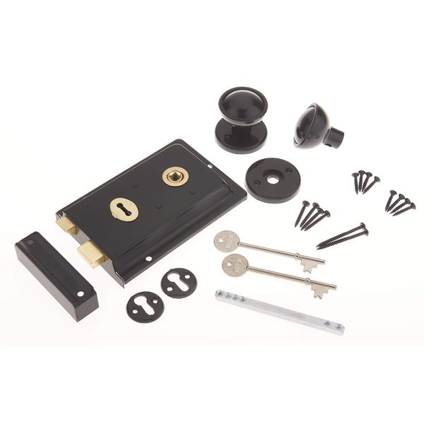 Rim Sashlock and Knob Set Black 6" Lock