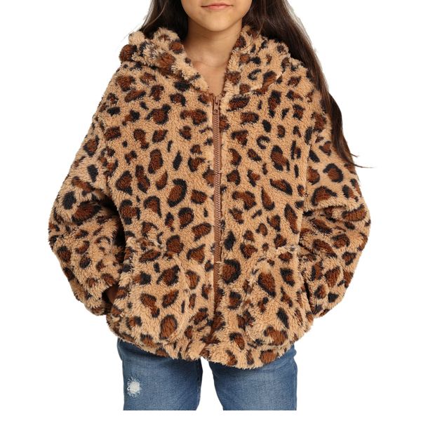 Danna Belle Girls Zip Up Hoodie Fleece Coat with Pocket Fall Leopard Jacket Size 7-8 School