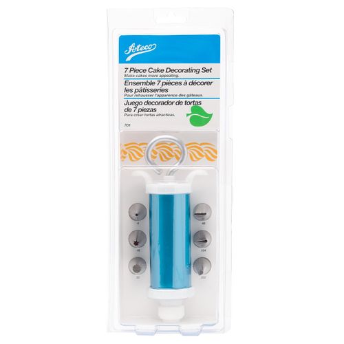 Ateco #701-7-Pc Cake Decorating Set with Syringe Type Icing Dispenser and 6 Decorating Tubes