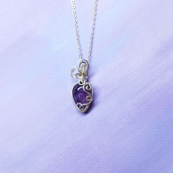 925 silver wire wrapped amethyst gemstone necklace