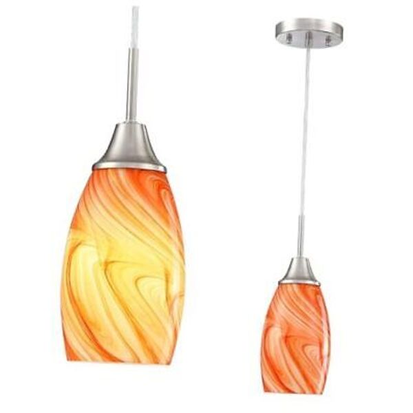 Mini Glass Pendant Light with Handblown Marble Art Oval Glass 1-Pack Orange