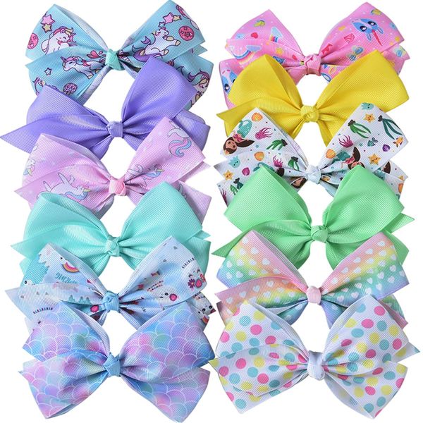 Eyegla Hair Bows For Girls 5 Inch Bow Hair Clips Girl Hair Bows For Hair Grosgrain Ribbon Hair Accessories Pack of 12 Color