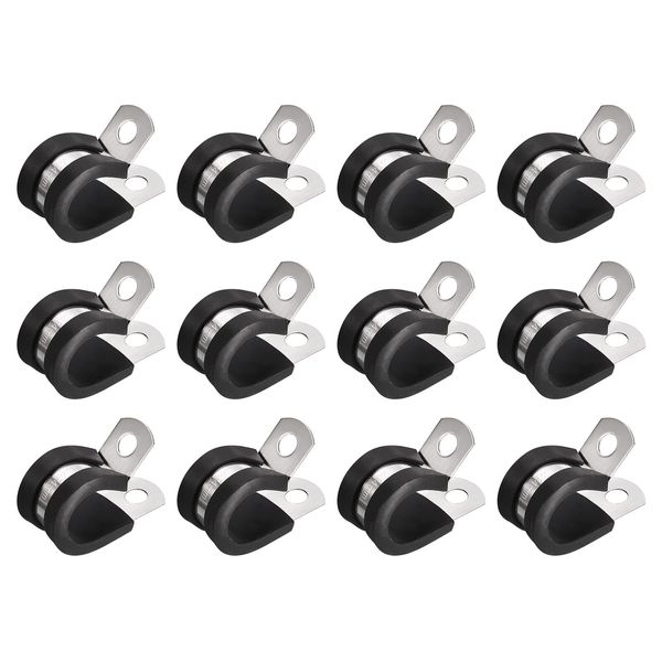 12Pcs 9/16" Cable Clamp R Shape Stainless Steel Rubber Cushioned Pipe Strap