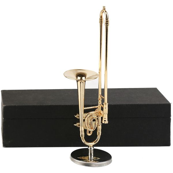 Dselvgvu Copper Miniature Trombone with Stand and Case Mini Musical Instrument Miniature Dollhouse Model Mini Trombone Home Decoration … (5.91"x1.30")