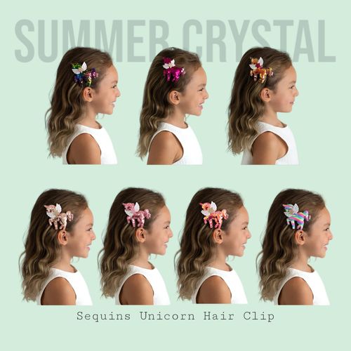 Summer Crystal 4Pcs Sequins Unicorn Hair Clips For Girls - Stylish Hair Accessory for Birthdays, Daily Wear, Holidays, and Parties (4Pcs Sequins BCGM)