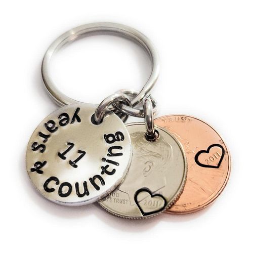 11 Years & Counting 11th Anniversary Key Chain Lucky Wedding Year Penny and Dime Husband Wife Love