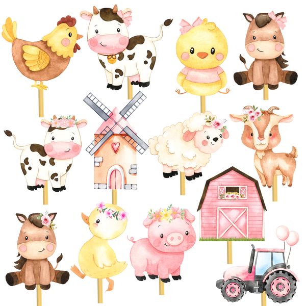 Farm Animal Centerpiece Sticks 26Pcs Farm Party Table Toppers Farm Animal Birthday Party Decorations for Farm Theme Baby Shower Supplies