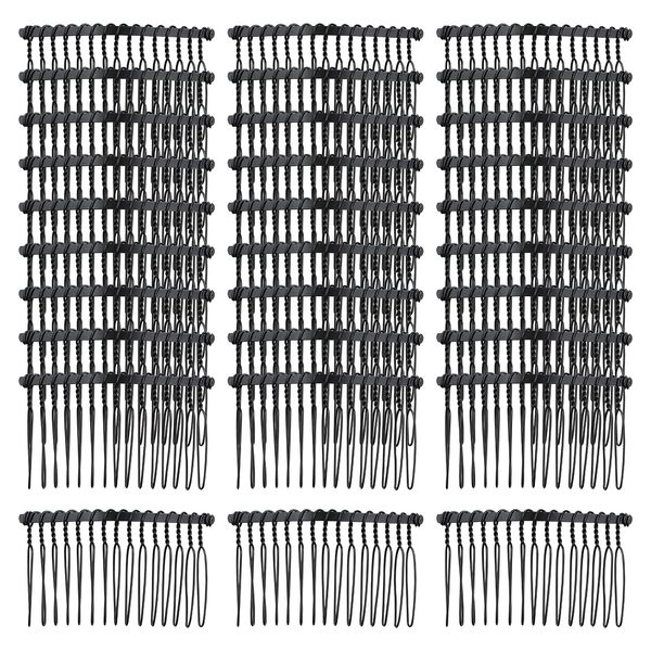 Lawie 30 Pack Bulk 15 Teeth Silver Gold Black Metal Side Hair Combs Wire Twist Slide Hair Clips Wedding Bridal Veil Combs Decorative Headpiece French Twist Bun Holder Accessories for Women (Black)