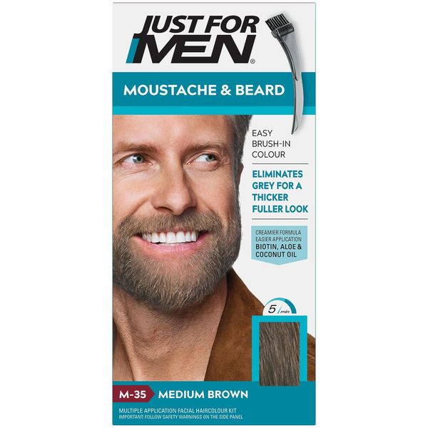 Just For Men Beard & Moustache Colour Medium Brown, Eliminates Grey Hair and Provides Thicker and Fuller Look, M35