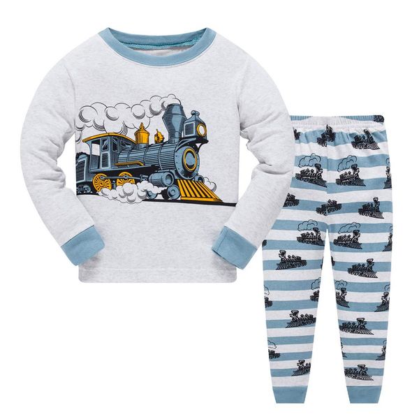 Little Boys Pajamas for Toddler Clothes Set Train Truck Sleepwear Long Sleeve 100% Cotton 2 Piece Kids Pjs Size 3t