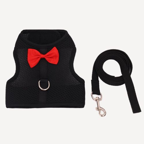Rabbit Leash for Walking Escape Proof,Mesh Breathable Adjustable Bunny Harness and Leash Camping Hiking Training for Ferret Kitten Puppy Black L (Chest:13.3-14.5")
