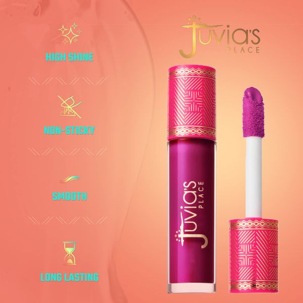 Juvia's Place Lip Gloss Reflect Shes Royal, Cool-Toned Berry, Long Lasting Hydrating The Reds & Berries 16 oz,