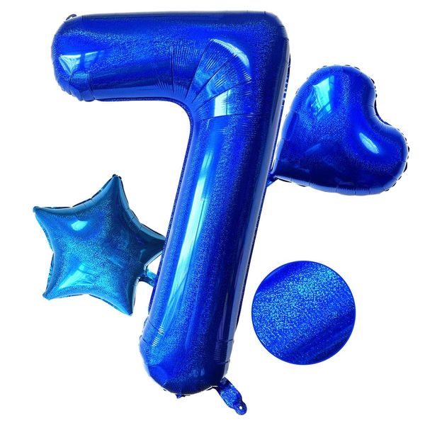 Blue Number 7 Balloons 40 Inch Giant Laser Navy Blue 7 Helium Balloons for Boys 7th Birthday Party Supplies 7th Anniversary Events Decorations