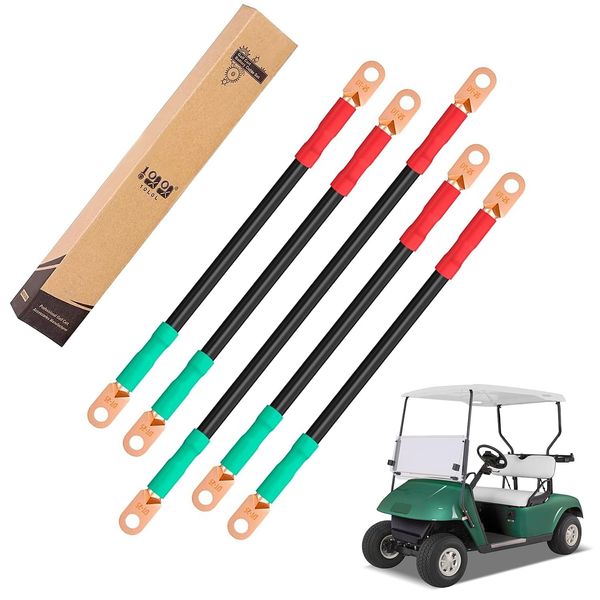 10L0L Golf Cart Battery Cables Compatible with EZGO TXT 1994-UP 36v & 48v Golf Cart, Pure Copper AC/DC Golf Cart Battery Cable Kit, 4 Gauge (5-Piece Set)