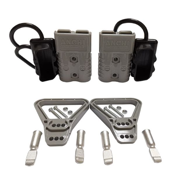 Kit 175 Amp 2Pcs Connectors Plugs 175A Quick Connect Disconnect 600 V+ 2 Pcs 175 amp Handle Battery Power Connector+2 Pcs Cover Dust (Grey, 4AWG)