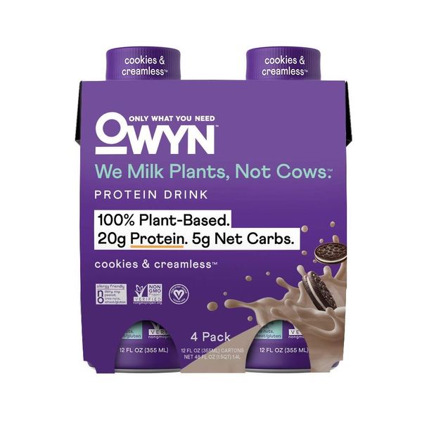 OWYN 100% Vegan Plant-Based Protein Shake, Cookies & Creamless, 4 Pack, with ...