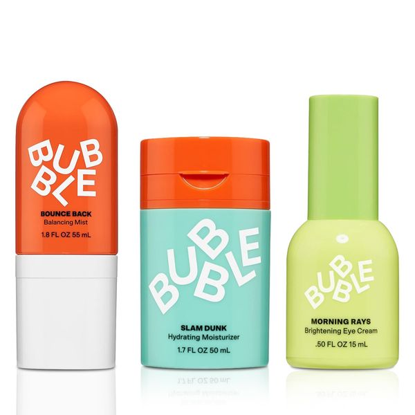 Bub~ble Skincare Set Slam Dunk Face Moisturizer+ Bounce Back Balancing Facial Toner Mist + Morning Rays Brightening Eye Cream, Made with Vitamin E + Aloe Vera Juice for Normal to Dry Skin