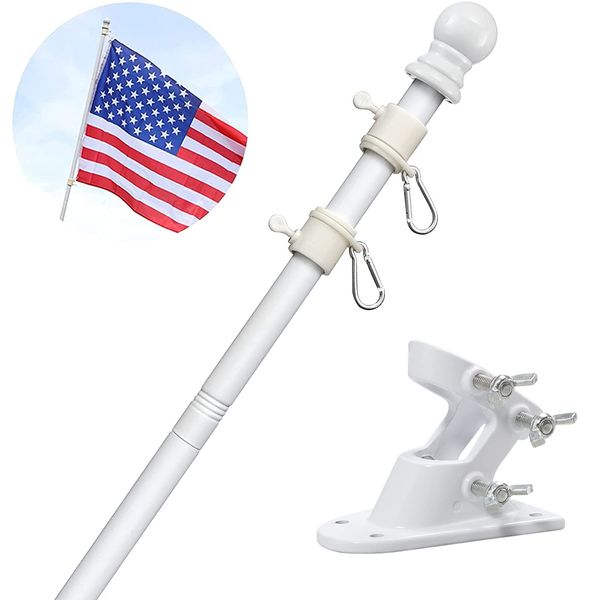 Flag Poles for Outside House - 5ft Tangle Free Flag Pole for House with Holder Bracket,Stainless Steel Flag Pole Kit for 3x5 American Flag,White Flagpoles Residential for Outdoor Porch Truck Boat