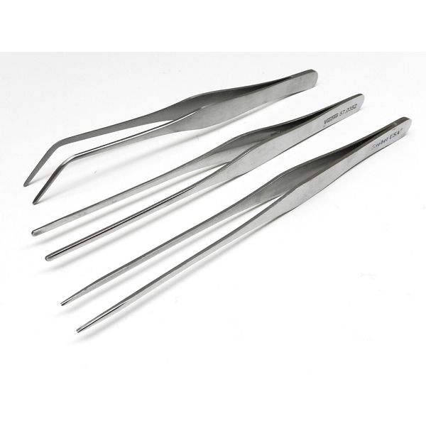 3 Pcs Tweezers Set 7" Utility General Purpose Bent, Straight Blunt & Pointed Tip