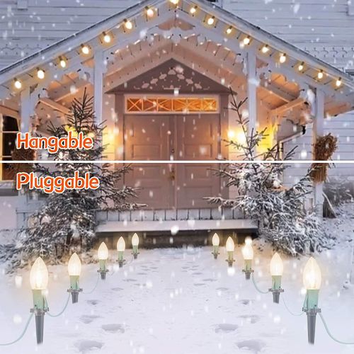 Christmas Pathway Lights Outdoor, 25.7 Ft C9 LED Lights with 20 Bulbs and Stakes, Christmas Decorations Outside Yard Walkway Sidewalk, Warm White