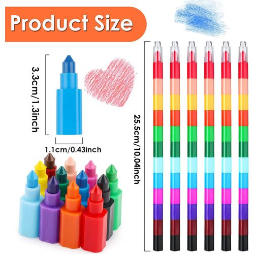 Sigowal 24Pcs Stacking Crayons Stackable Buildable Crayons, Colorful Crayons DIY Rainbow Pencils, Colored Crayons Party Bag Fillers for Kids Writing, Drawing, Coloring, Office School Party Supplies