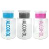 Beauticom Push Down Alcohol Dispenser- Clear Empty Bottle- Labeled - 6 Oz Bottle (Pink)