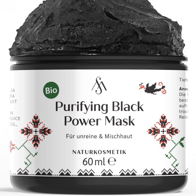 Mixedskins Bio Purifying Black Power Mask. Mitesserentferner Porenreiniger mit Aktivkohle Pulver, Grüne Tonerde, Vitamin C. Vegane Gesichtsmaske