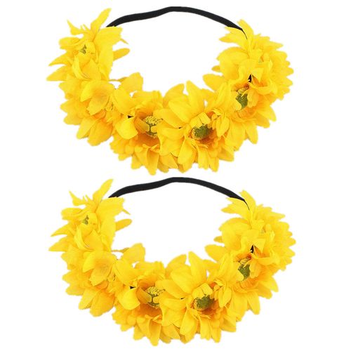 2 Pcs Sunflower Headband Flower Hair Bands Headpiece Women Crown Hairband Floral Hair Hoop Holiday Party Decoration Cosplay Costume Cute Christmas Halloween Hawaiian Handmade Hair Accessories Yellow