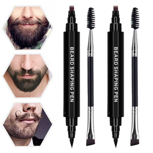 2 Set Beard Pencil Filler for Man Waterproof Beard Pen &Beard Brush Long Lasting