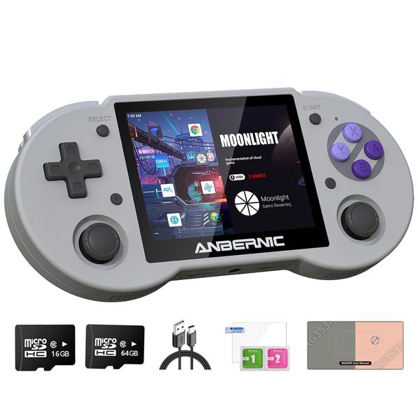 Dosnura RG353P Handheld Game Console Linux and Android Dual OS RK3566 64BIT 64G TF Card 4420+ Classic Games 3.5 Inch IPS Screen 3500mAh Battery Support 5G WiFi 4.2 Bluetooth(RG353P-Gray)