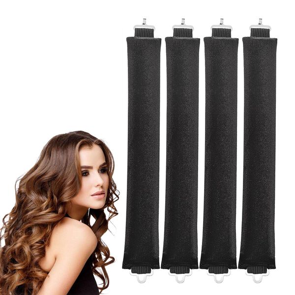 Asheyya 4PCS Heatless Blowout Rods, Soft Overnight Hair Curlers for Long Hair, Jumbo Flexi Rods for All Hair Types with Hook